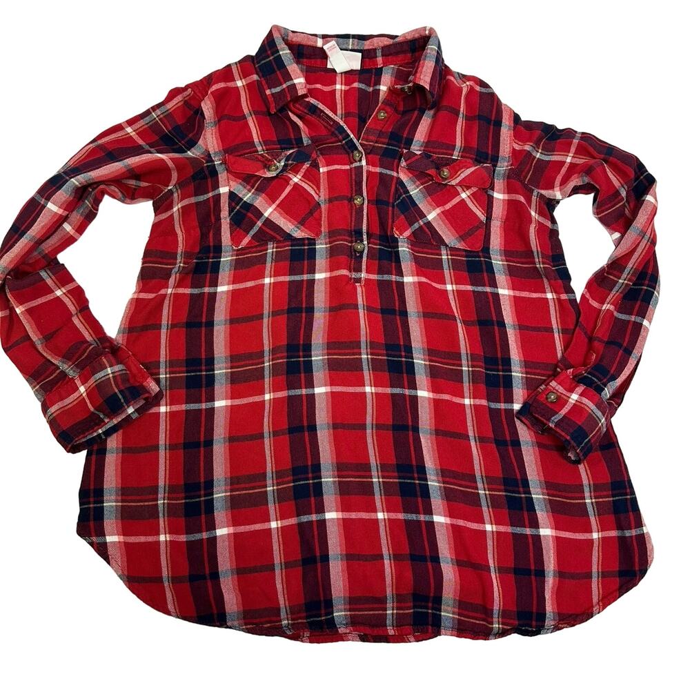 Isabel Maternity by Ingrid & Isabel Red Plaid Tunic Top, Size M